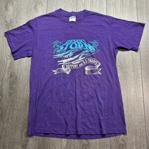 Vintage 1990 Desert Storm Support Our Troops T-Shirt Purple Trench USA Mens L